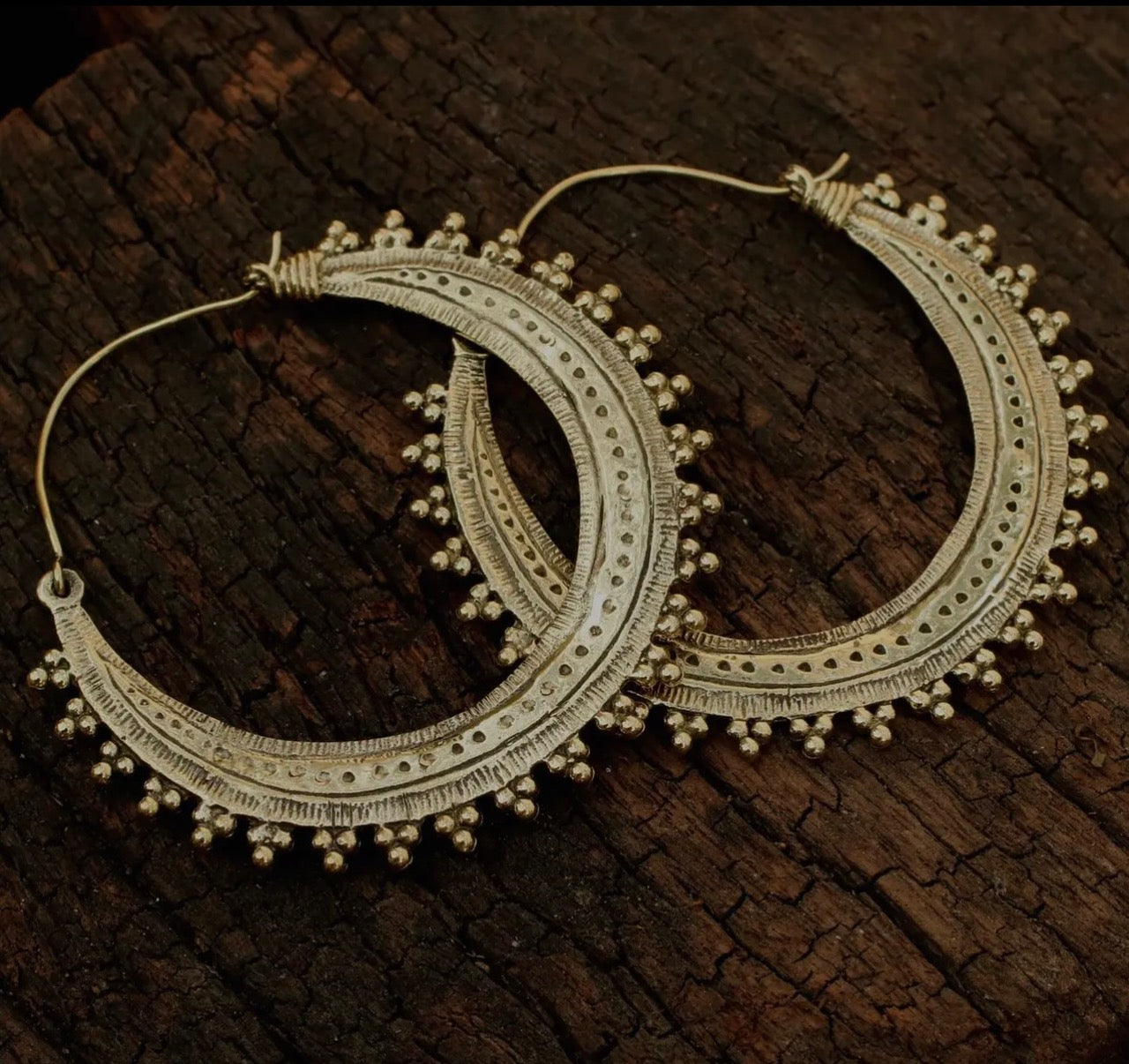 Tribal Large Brass Hoops